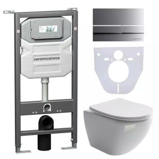 Комплект с инсталляцией Ceramica Nova CN4002_1002M_1000 унитаз Metropol CN4002 крышка-сиденье с микролифтом и инсталляция Envision CN1002M с кнопкой смыва хром матовый Flat